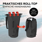 Where Tomorrow Dry Bag 30L - Style 02 - Schwarz mit wasserdichtem Rolltop-Verschluss und verstellbarem Schultergurt für Outdoor-Abenteuer.