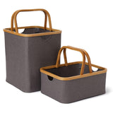 LUMALAND Bambus-Rahmen-Aufbewahrungskorb - 2er-Set - Grau, faltbare Körbe mit Bambusrahmen und Griffen in zwei Größen.