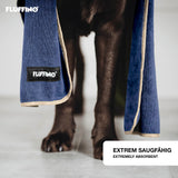 FLUFFINO® Hundehandtuch Mikrofaser – 4er-Pack in Beige & Blau, extra saugfähig und schnell trocknend für kleine und mittelgroße Hunde.