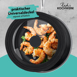 Rachs KOCHWERK Edelstahlpfanne mit Wabenstruktur Ø24cm, antihaft, alle Herdarten, mit Garnelen und praktischem Universaldeckel.