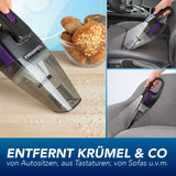 CLEANmaxx Akku-Handstaubsauger kabellos mit EPA-Filter und LED-Licht saugt Krümel von Küchenarbeitsplatte, Autositzen und Sofa.