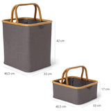 LUMALAND Bambus-Rahmen-Aufbewahrungskorb - 2er-Set - Grau, faltbar mit Griff, verschiedene Größen und stabiler Bambusrahmen.