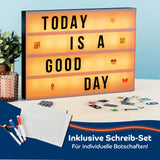 EASYmaxx LED-Leuchtkasten A3 mit 173 Buchstaben, Zahlen, 150 bunten Mood Pics und Schreib-Set für individuelle Botschaften.