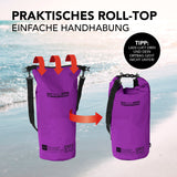 Where Tomorrow Dry Bag 20L - Style 01 - Lila wasserdichter, robuster Rolltop-Rucksack für Outdoor-Abenteuer mit verstellbarem Schultergurt.