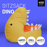LUMALAND Animal Line Kindersitzsack Dino - Senfgelb, großer weicher Sitzsack in Dino-Form, wasserabweisend und robust für Kinder.