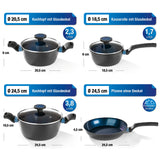 BRATmaxx Koch- & Bratset mit 3 Alu-Töpfen und 1 Pfanne, antihaftbeschichtet, inkl. Glasdeckel und Soft-Touch-Griffe.