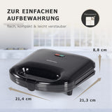 GOURMETmaxx Sandwich Maker mit LED-Kontrollleuchte Schwarz – flach, kompakt & leicht verstaubar für einfache Aufbewahrung.
