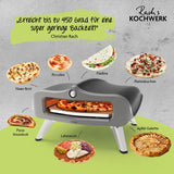 Rachs KOCHWERK Gas-Pizzaofen für Pizzen bis zu Ø 34 cm mit Thermometer und Cordierit-Pizzastein für Temperaturen bis 450°C.