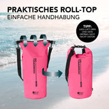 Where Tomorrow Dry Bag 20L - Style 02 - Pink mit wasserdichtem Rolltop-Verschluss und robustem Schultergurt für Outdoor-Abenteuer.