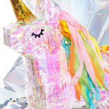 LUMALAND Pinata Einhorn Set mit Magic Holographic Rainbow Pinata, Schläger, Maske und 50g Konfetti für Kindergeburtstag.