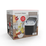 GOURMETmaxx Eiswürfelbereiter - schwarz mit 1,3-L-Wassertank, 600 g Eisbehälter und zwei Eiswürfelgrößen.