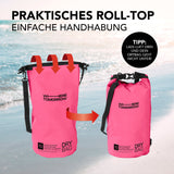 Where Tomorrow Dry Bag 10L - Style 01 - Pink mit wasserdichtem Rolltop-Verschluss und verstellbarem Schultergurt für Outdoor-Abenteuer.