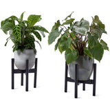 LUMALAND Blumenständer aus Bambus - 30 x 30 x 35,5 cm - 3er-Set mit zwei Blumentöpfen auf schwarzem Regalständer