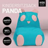 LUMALAND Kindersitzsack Animal Line Panda - Türkis/Pastell Pink, weicher Sitzsack mit Panda-Design für drinnen und draußen.