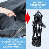 EASYmaxx Klapp-Bollerwagen, belastbar bis 80kg, platzsparend faltbar, leichtes Gewicht 6 kg, mit 360° Vorderrädern und Getränkehalter.