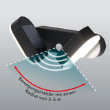 EASYmaxx Doppel-Solarstrahler mit Bewegungsmelder, zwei verstellbare Spots, spritzwassergeschützt, Bewegungserkennung bis 5 m Radius.