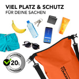 Where Tomorrow Dry Bag 20L - Style 02 - Orange wasserdichter Outdoor-Rucksack mit 20L Fassungsvermögen und robustem Rolltop-Verschluss.
