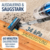 CLEANmaxx AeroTec 500 Staubsauger mit Absaugstation in Grau/Silber mit 34 kPa Saugleistung und 60 Minuten Akkulaufzeit.