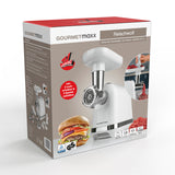 GOURMETmaxx Fleischwolf - Weiß mit 2 Lochscheiben, 3 Aufsätzen, 1300 Watt Leistung, kompakt und einfach zu reinigen mit Reverse-Funktion.