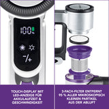 CLEANmaxx Akku-Zyklon-Staubsauger Digital-Display mit Touchscreen, Akkuanzeige und 3-fach-Filter für gründliche Reinigung.