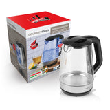 GOURMETmaxx Glas-Wasserkocher 1,7l mit Skala 0,25l, Edelstahl/schwarz, kabellos, große Deckelöffnung, verdecktes Heizelement.
