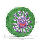 LUMALAND Pinata Set zum Befüllen "Beat The Virus" grün/lila mit Schläger, Augenbinde und Konfettibeutel, 50x50x15 cm.