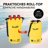 Where Tomorrow Dry Bag 10L - Style 01 - Gelb, wasserdichter, robuster Outdoor-Rucksack mit praktischem Rolltop-Verschluss.