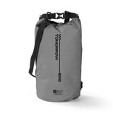 Where Tomorrow Dry Bag 10L - Style 02 - Grau, wasserdichter, robuster Outdoor-Rucksack mit Rolltop-Verschluss und verstellbarem Schultergurt.