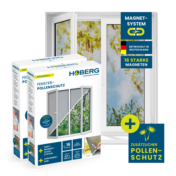 HOBERG Insekten- & Pollenschutzgitter mit Magnetbefestigung für Fenster - 2er-Set