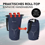 #DoYourOutdoor Dry Bag 30L - Dunkelblau mit wasserdichtem Rolltop-Verschluss und verstellbarem Schultergurt für sichere Outdoor-Abenteuer.