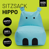 LUMALAND Animal Line Kindersitzsack Hippo - Türkis kindgerechtes Design, 200L Volumen, für Indoor und Outdoor geeignet, weich und wasserabweisend.