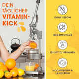 LUMALAND Manuelle Saftpresse leise und mühelos Orangen entsaften, stromlos, leicht zu reinigen, hochwertig und langlebig.