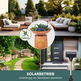 EASYmaxx LED-Dekosäule mit Pflanzschale Rost-Optik Mandala Braun, Solarbetrieb, für Garten, Terrasse und Balkon.
