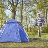 LUMALAND Pop Up Familienzelt Wurfzelt 3 Personen Zelt in Blau für Outdoor, Camping und Festival, schnelles Aufbauen, wetterfest und praktisch.