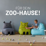LUMALAND Animal Line Kindersitzsack Hippo - Türkis, weicher, wasserabweisender Kindersitzsack in Hippodesign zum Kuscheln und Spielen.