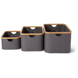 LUMALAND Aufbewahrungsboxen mit Bambus-Rahmen 3er-Set in Grau, stapelbar, pflegeleicht, verschiedene Größen für Ordnung im Alltag.