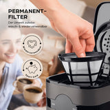 Barista Filterkaffeemaschine Touch Iso mit Isolierkanne zeigt waschbaren Permanentfilter für nachhaltigen Kaffeegenuss.