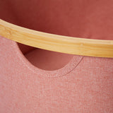LUMALAND Bambus-Rahmen Aufbewahrungsbox rund - 3er-Set - Rosa mit stabilem Bambusrahmen und robustem Textil in Rosatönen.