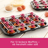 CuCap Backblech mit Zentrierhilfe für Muffins & Cupcakes zur stabilen und zentralen Ausrichtung von 12 Muffins beim Backen.
