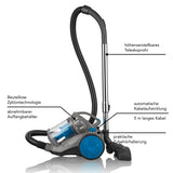 CLEANmaxx Multi-Zyklon-Staubsauger 800W schwarz/blau mit beutelloser Zyklontechnologie, Teleskoprohr und 5 m Kabel.