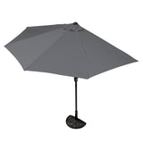 EASYmaxx Sonnenschirm mit UV-Schutz, halbrund 270x140 cm, grau, mit Handkurbel und nostalgischem Sonnenschirmfuß.