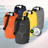 #DoYourOutdoor Dry Bag 30L - Schwarz wasserdichter, robuster Outdoor-Rucksack mit verstellbarem Schultergurt und Rolltop-Verschluss in schwarzer Farbe.