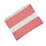 LUMALAND Baumwolldecke / Tagesdecke aus 100 % Baumwolle - ca. 200 x 240 cm - Rubin Rot mit Muster und Fransenrand, weich und langlebig