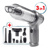 CLEANmaxx 3-in-1-Akkusauger mit Saug-, Gebläse- & Vakuumierfunktion und 7 praktische Aufsätze kabellos per USB ladbar.