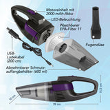 CLEANmaxx Akku-Handstaubsauger mit 2000-mAh-Akku, LED-Licht, abnehmbarem Schmutzbehälter, EPA-11-Filter und Fugendüse, kabellos und beutellos.