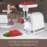 GOURMETmaxx Fleischwolf - Weiß mit leistungsstarker Verarbeitung von Fleisch und praktischem Zubehör für schnelle Zubereitung.