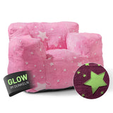 LUMALAND Sessel „Glow in the Dark“ - Kids Size - Sternen-Design - Bezug soft & waschbar - Pink, leuchtet im Dunkeln, kuschelig weich.