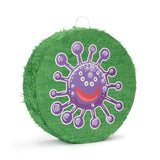LUMALAND Pinata Set zum Befüllen inkl. Schläger & Augenbinde "Beat The Virus" grün/lila 50x50x15 cm, Virus-Motiv Pinata.