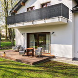 LUMALAND Balkonsichtschutz inkl. Befestigungsseil 0,9 x 5 m Dunkelgrau am Balkon, UV-beständig und wasserabweisend.