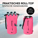 Where Tomorrow Dry Bag 10L - Style 02 - Pink, wasserdichter Outdoor-Rucksack mit praktischem Rolltop-Verschluss und verstellbarem Schultergurt.